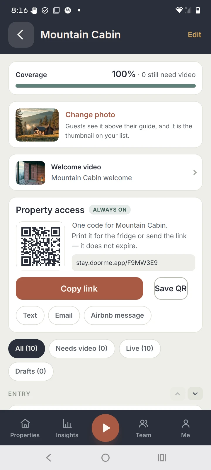 The host app publish screen with the QR code